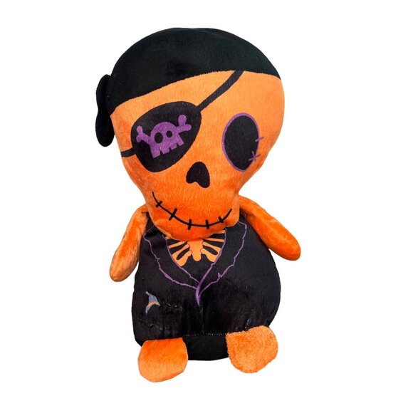 Kelly Toy Pirate Skeleton Plush Toy 2016 Orange Black Eye Patch Stuffed Animal - Picture 1 of 10